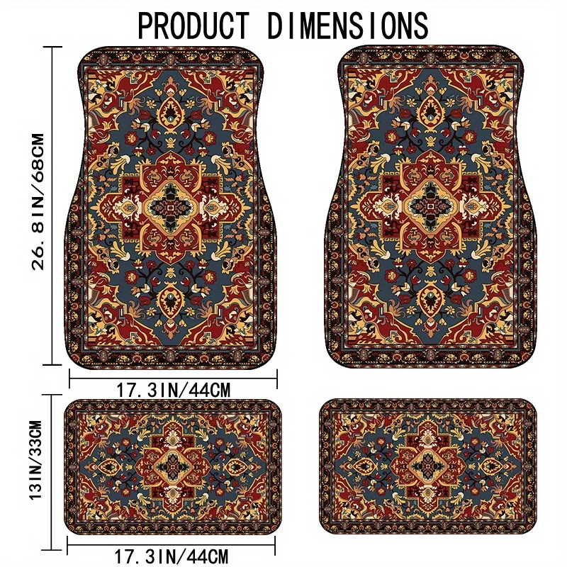 

4-х универсальных автомобильных ковриков с декоративными узорами | Прочный полиэстер, модная внутренняя защита, подходит для всех автомобилей