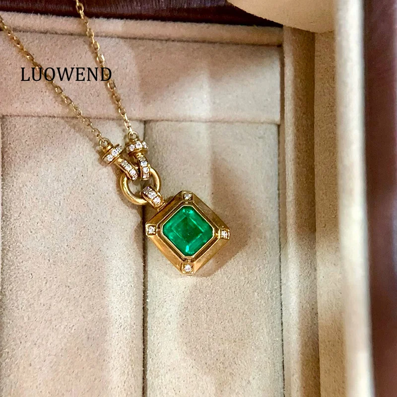 

LUOWEND 100% ожерелье из желтого золота 18 карат, романтический элегантный стиль, блестящий бриллиант, ожерелье из натурального изумруда для женщин, ювелирные изделия для вечеринок