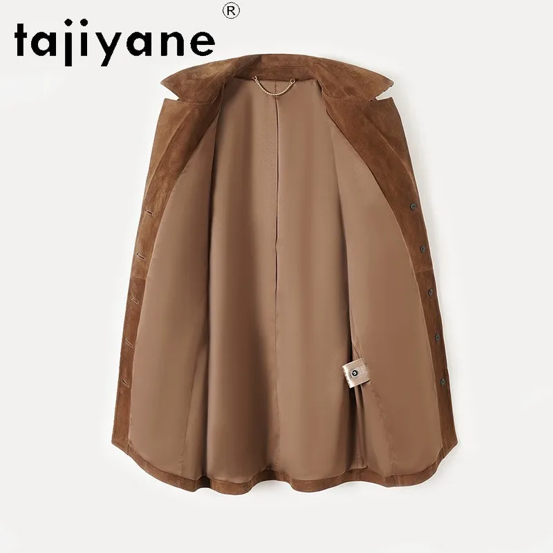 TAJIYANE Genuine Leather Jacket Woman Luxury Sheep Suede Jackets Vintage Outerwear Mid-length Leather Coat Slimming Jaqueta 2026