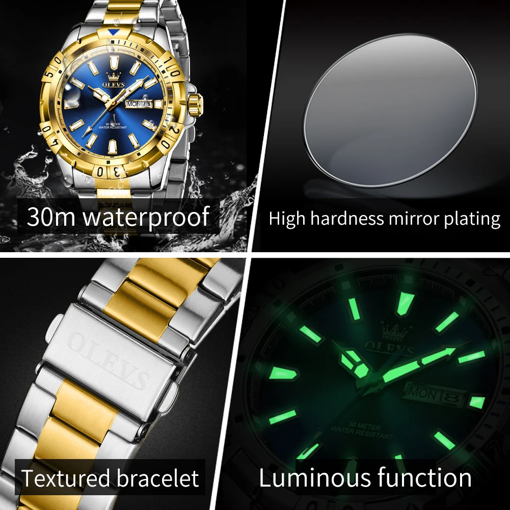 2024 New OLEVS Luxury Stainless Steel Business Quartz Watch Men Military Waterproof Luminous Watch Relogio Masculino