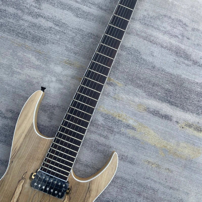 Natural Spalted Wood Double Cut Electric Guitar Dual Humbuckers String Thru Bridge Modern Solid Body 7-string Free Shipping view 5