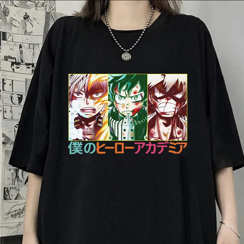 

New Deku Bakugou Katsuki Todoroki Shoto Print T-Shirt Women Men Short Sleeve Tops Tees Summer Fashion Loose Casual Anime T-shirt