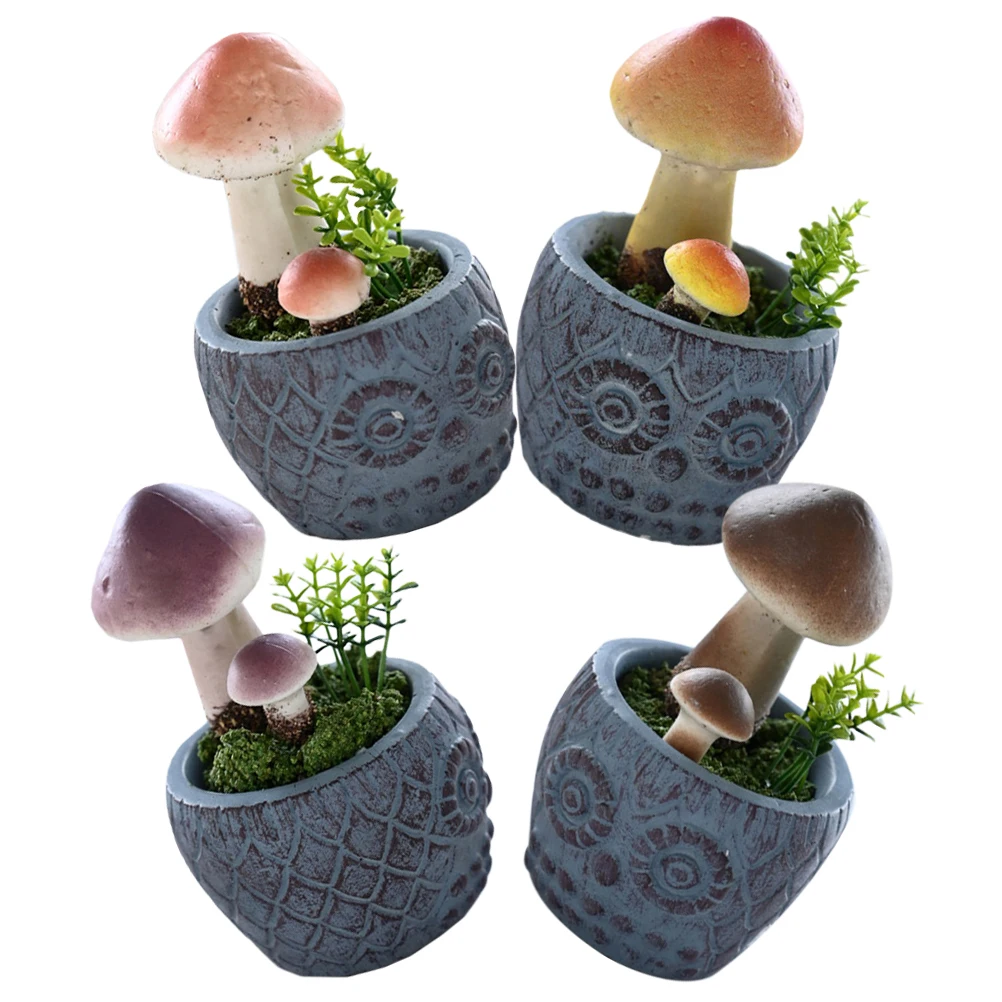 

4 Pcs Skull Face Fake Bonsai Plastic Foam Garden Balcony Decoration Black Gray Purple Red Yellow Pink Mushroom Figurines Faux