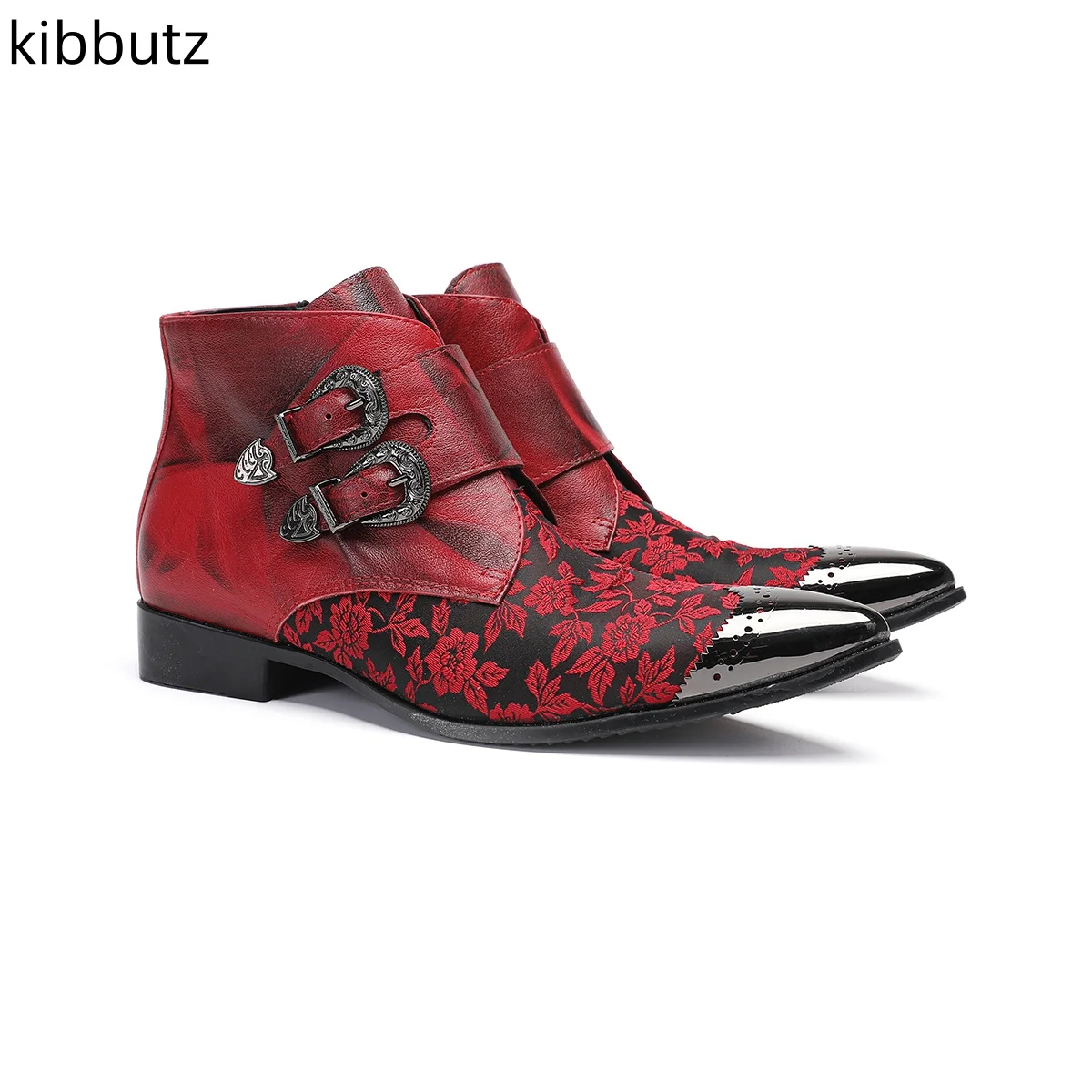 

Red Prints Metal Toe Men Ankle Boots Luxury Design Genuine Leather Handmade Chelsea Boots Male Party Wedding Shoes