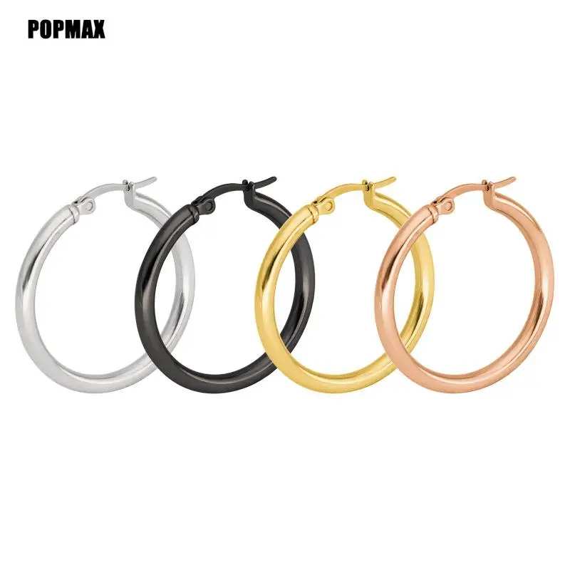 POPMAX Classic Stainless Steel Ear Buckle for Women Trendy Gold Color Small Large Circle Hoop Earrings Jewelry Accessories