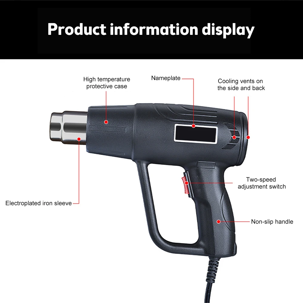 Imagem -06 - Pistola de ar Quente Elétrica Industrial Termorregulador Pistolas de Calor Lcd Envolvimento do Psiquiatra Bocal do Aquecedor Térmico Plugue da ue 2000w 220v