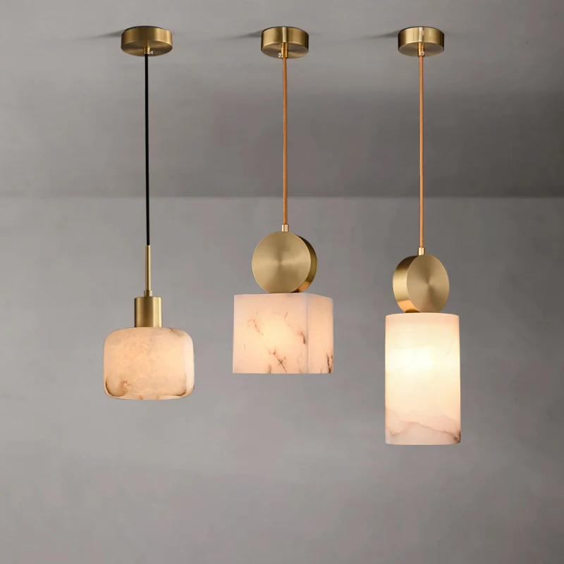 Solid Copper Natural Marble Pendant Light Modern Luxury Lighting for Bedroom Bar Counter Dining Room Home Decor Illumination