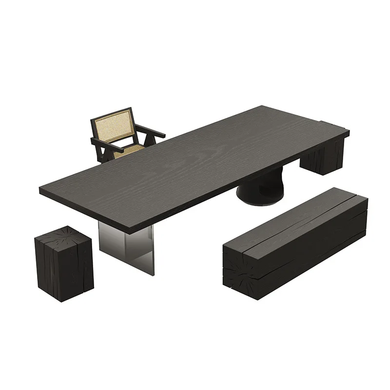 

Black solid wood dining table gradual change suspension creative tea table and chair combination