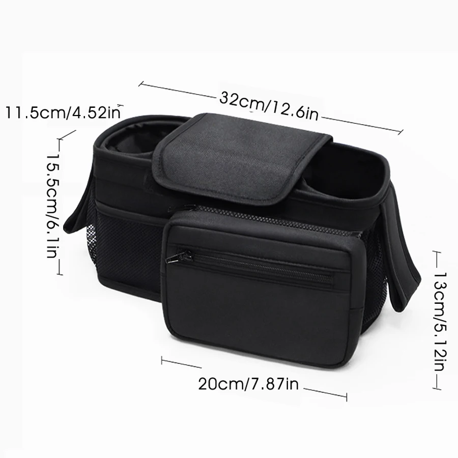 Baby Stroller Organizer with 2 Insulated Cup Holder Detachable Zippered Pocket & Adjustable Shoulder Strap, Universal Stroller