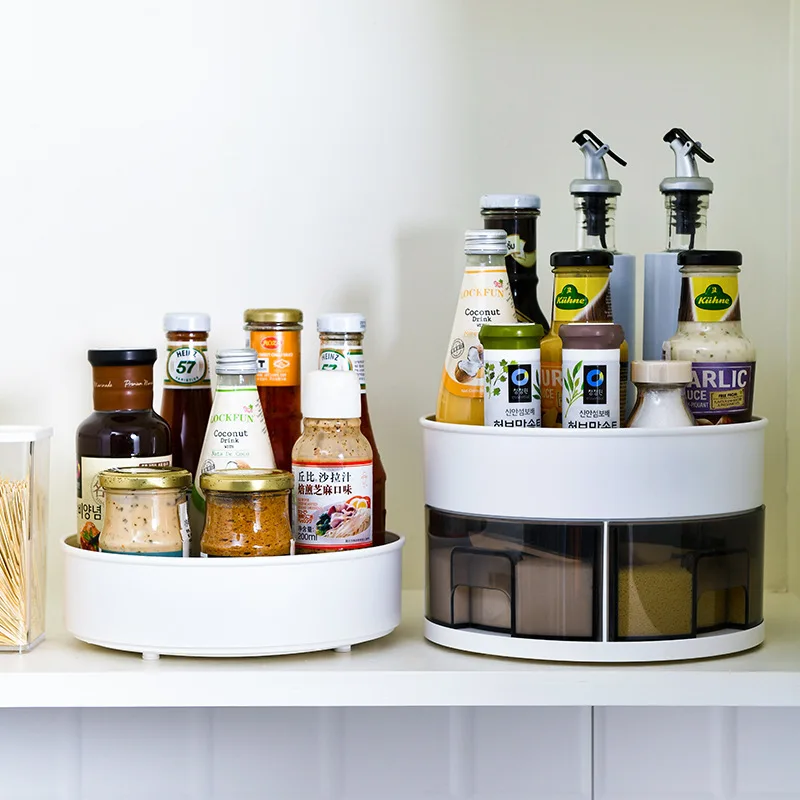 360° Rotating Storage Rack Multifunctional Seasoning Organizer Shelf Seasoning Box Oilproof Non-slip Kitchen Supplies Tool