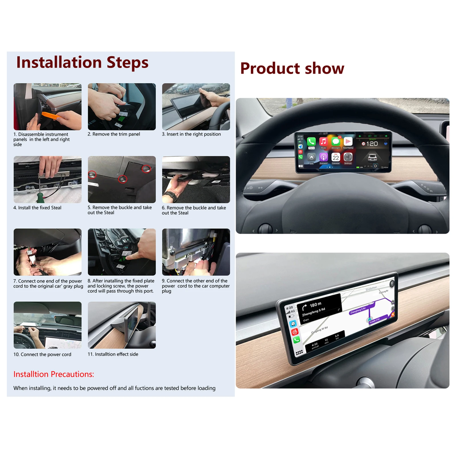 10.26” LCD Dashboard Heads Up for Tesla Model 3 Model Y Fit for Intel Atom and AMD Ryzen Support Wireless CarPlay/ Android Auto