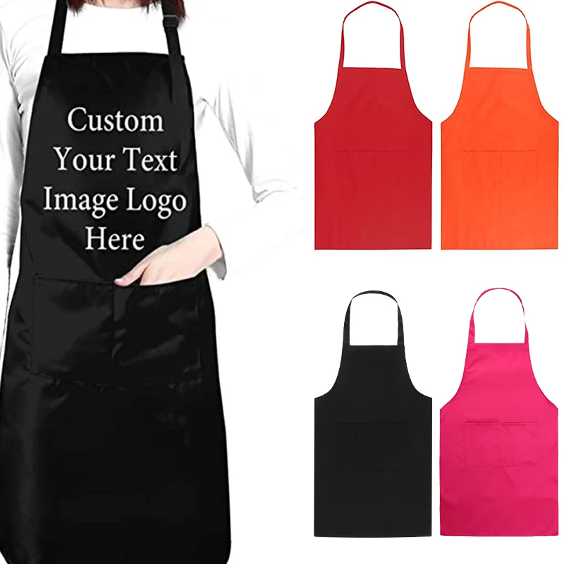 

Custom Apron Unisex Work Kitchen Waiter Apron Cooking Baking Restaurant Aprons With Pockets Print Logo Pure Color Work Apron