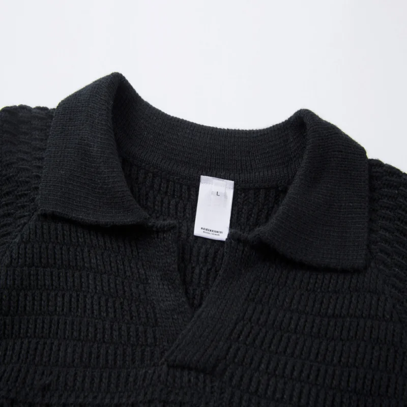 Men's New Arrival Polo Collar Sweater Striped Vintage Knitted Pullover Casual Long Sleeve Fashion Versatile Fall Winter Top
