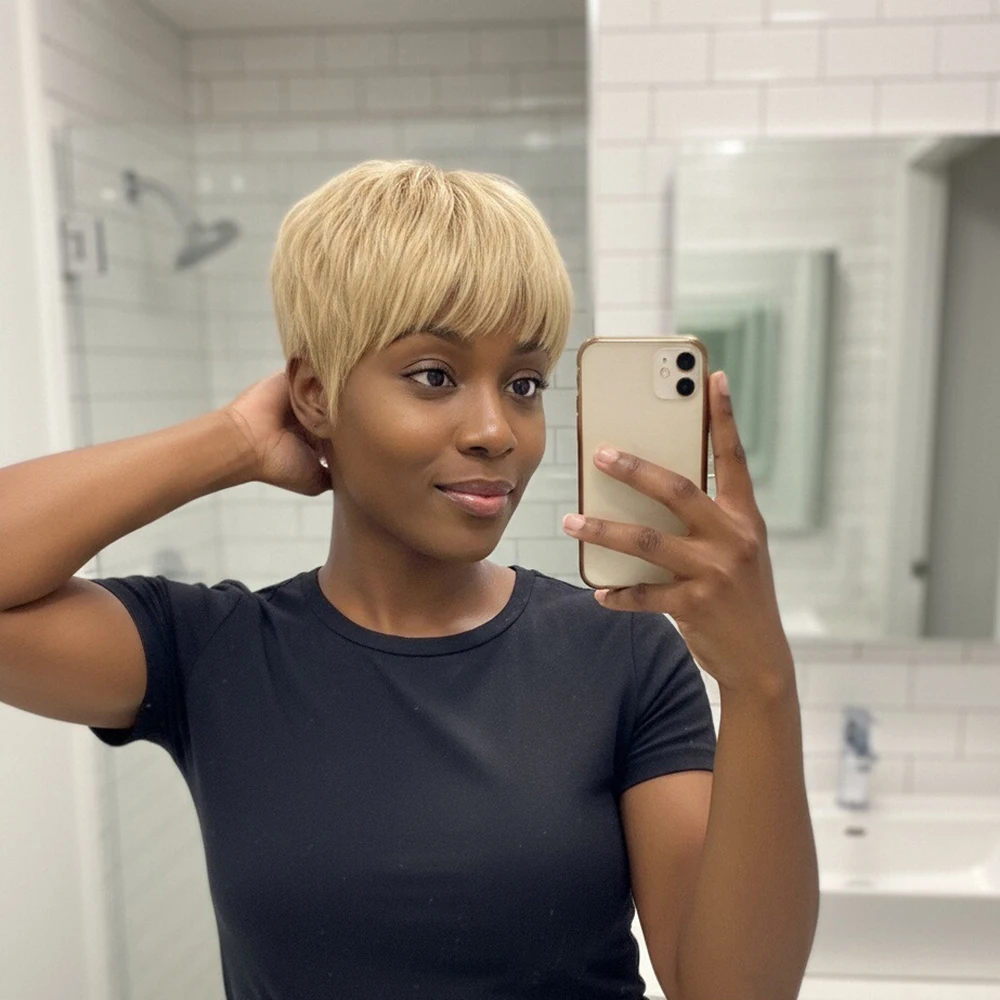 

Короткие вьющиеся парики из натуральных волос для женщин, парик с стрижкой пикси, машинное производство, короткие парики из натуральных волос, короткие вьющиеся парики из натуральных волос