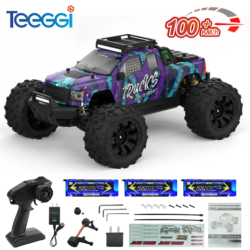 Teeggi 1/14 4WD عالية السرعة Rc على الطرق الوعرة سيارة 100KM/H فرش السيارات 3S شاحنة تعمل بالتحكم عن بعد الانجراف سباق السيارات لعب للأطفال الهدايا