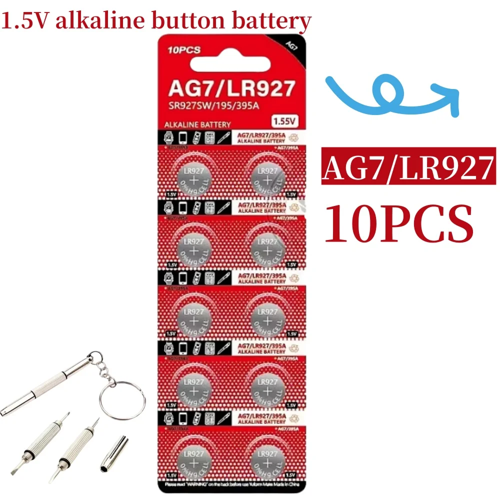 10PCS AG7 LR927 395 1.55V Alkaline Battery Button Batteries For Watch Toys Remote LR57 SR927 LR926 395A 399 195 Cell Coin