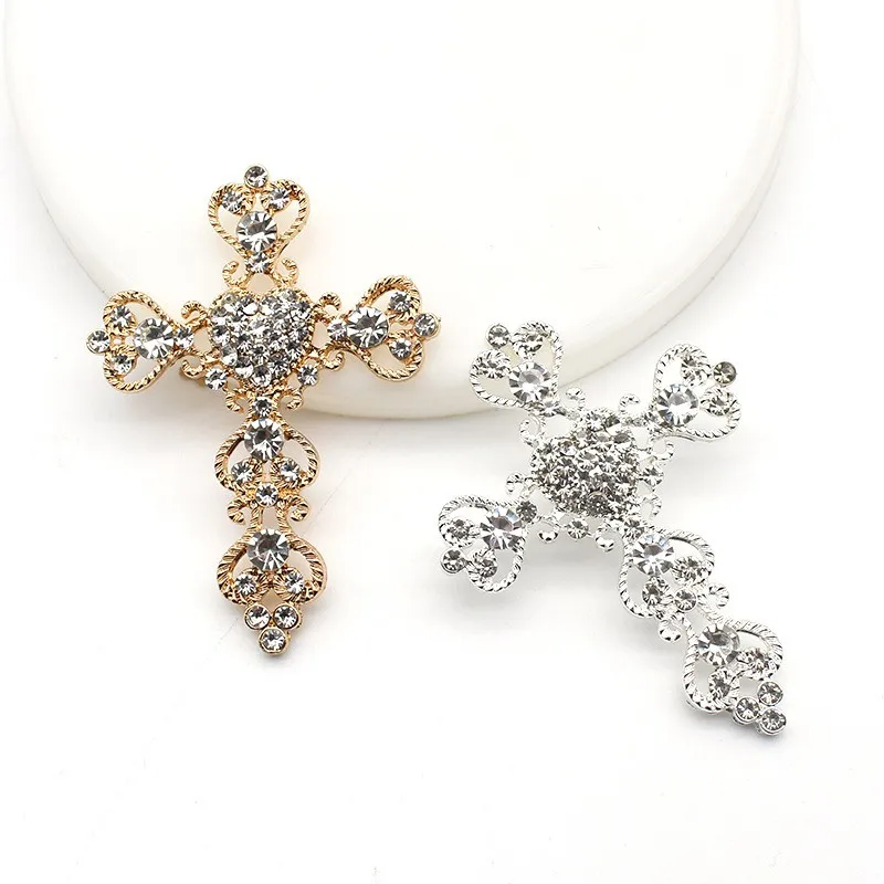 

5Pcs 56 * 64MM Shiny Rhinestone Cross Alloy Jewelry Accessories Diy Wedding Dress Headwear Decoration Accessories