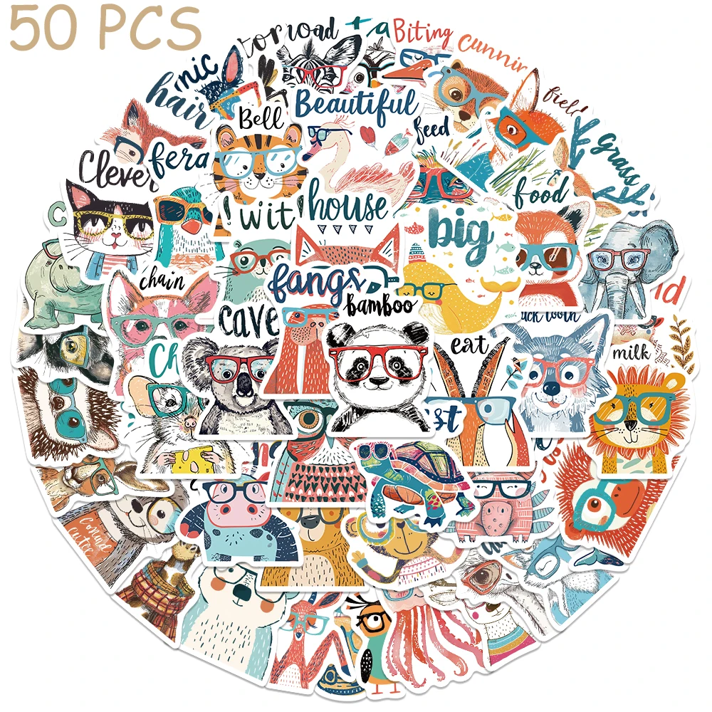 50pcs Animal Motivational Phrases Stickers Decals For Scrapbook Laptop Skateboard Suitcase Guitar Cartoon Aesthetic Stickers