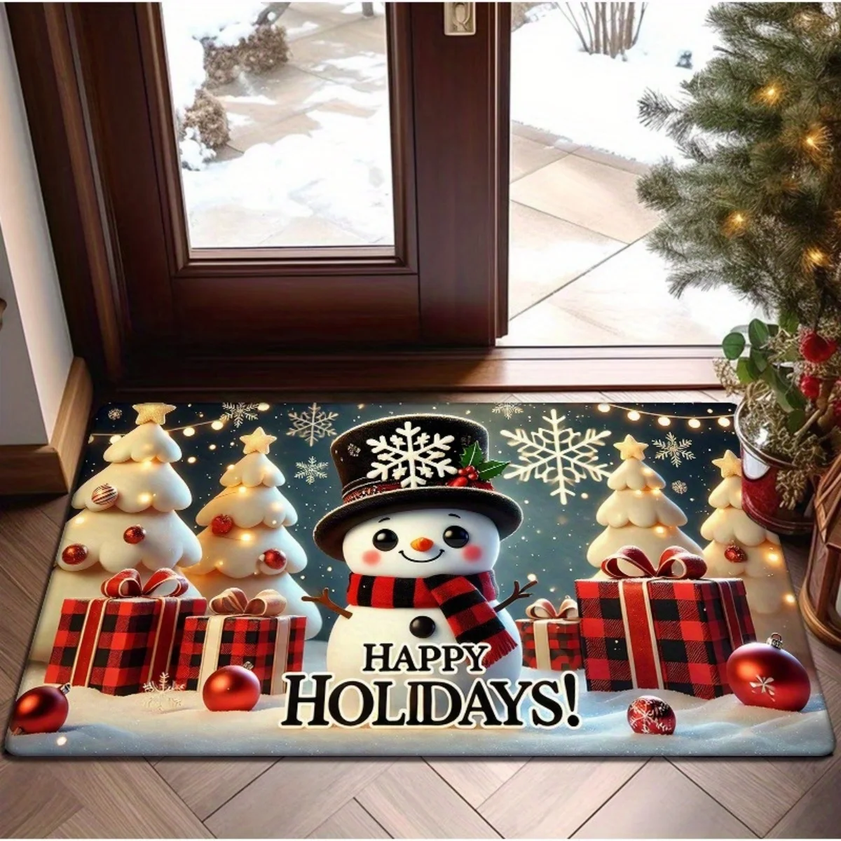 Merry Christmas Santa Sleigh Reindeer Snow Doormat Festive Floor Mat Non-slip Entrance Rug Xmas Holiday Decor Welcome Mat Indoor