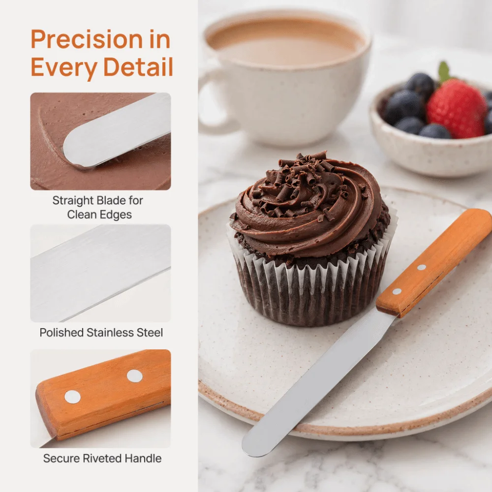 Stainless Steel Cake Icing Spatula Straight Blade Flat Blade Cake Scraper Spatula Smooth Edge Riveted Handle