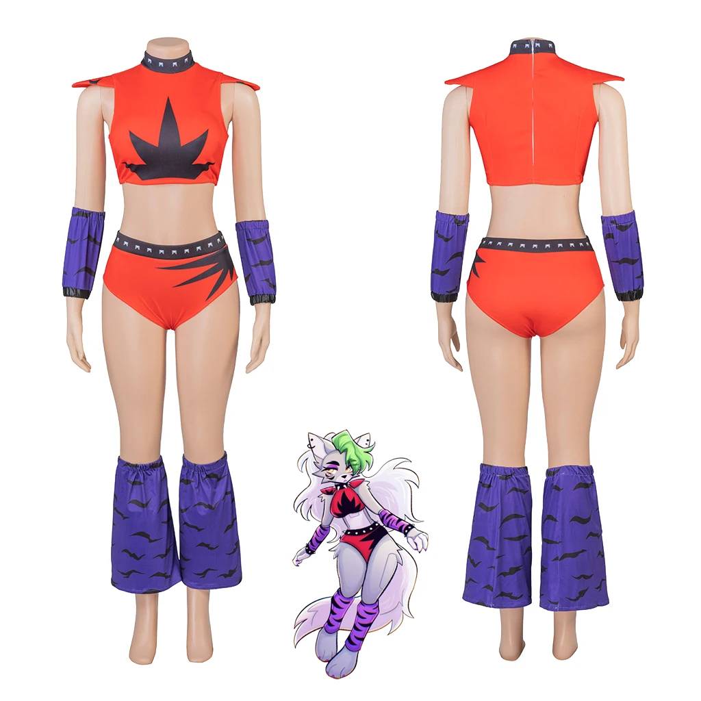 Game Roxy Wolf Cosplay Costume Sexy Crop Top Pants Set Women Roxanne Wolf Combat Outfit Halloween Party Fantasia Outfits