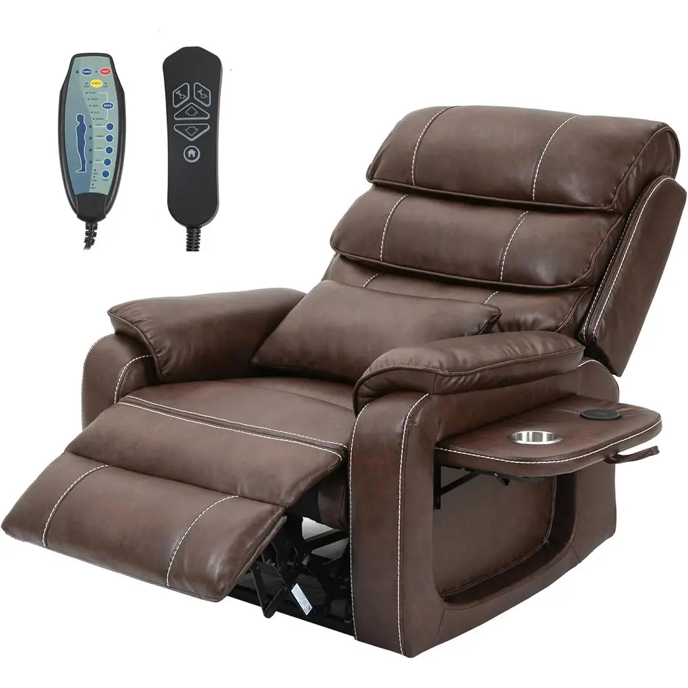 

Power Lit Recliner Chair or Adults Elderly Lay lat Leather Recliners with Massage Heating, Extended ootrest, WirelCharging Devic