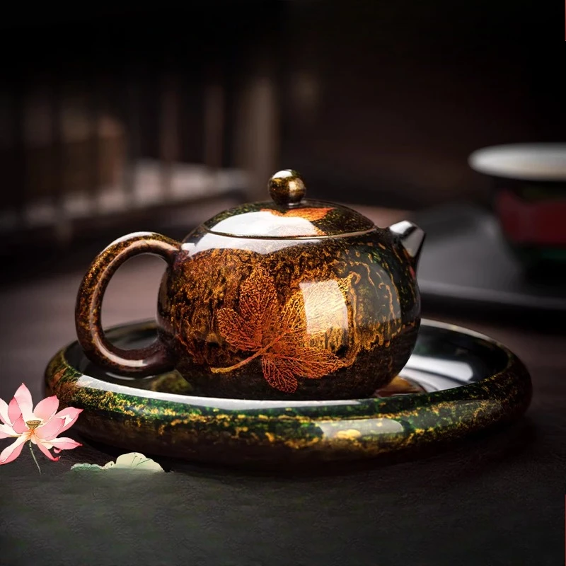 Maple leaf purple sand, pure handmade lacquered Xishi pot, teapot, high-end tea set, teapot