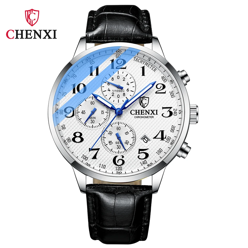 CHENXI Luxury Watch Men Leather Quartz Wristwatch Waterproof Chronograph Luminous Stainless Steel Strap Clock Watches For Men