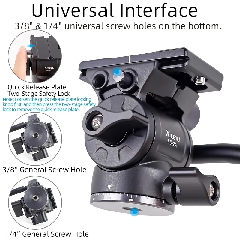 XILETU LS2A Mini Hydraulic Damping Head Lightweight Video Photography Tripod Head with Quick Release Plate for SLR Camera Tripod