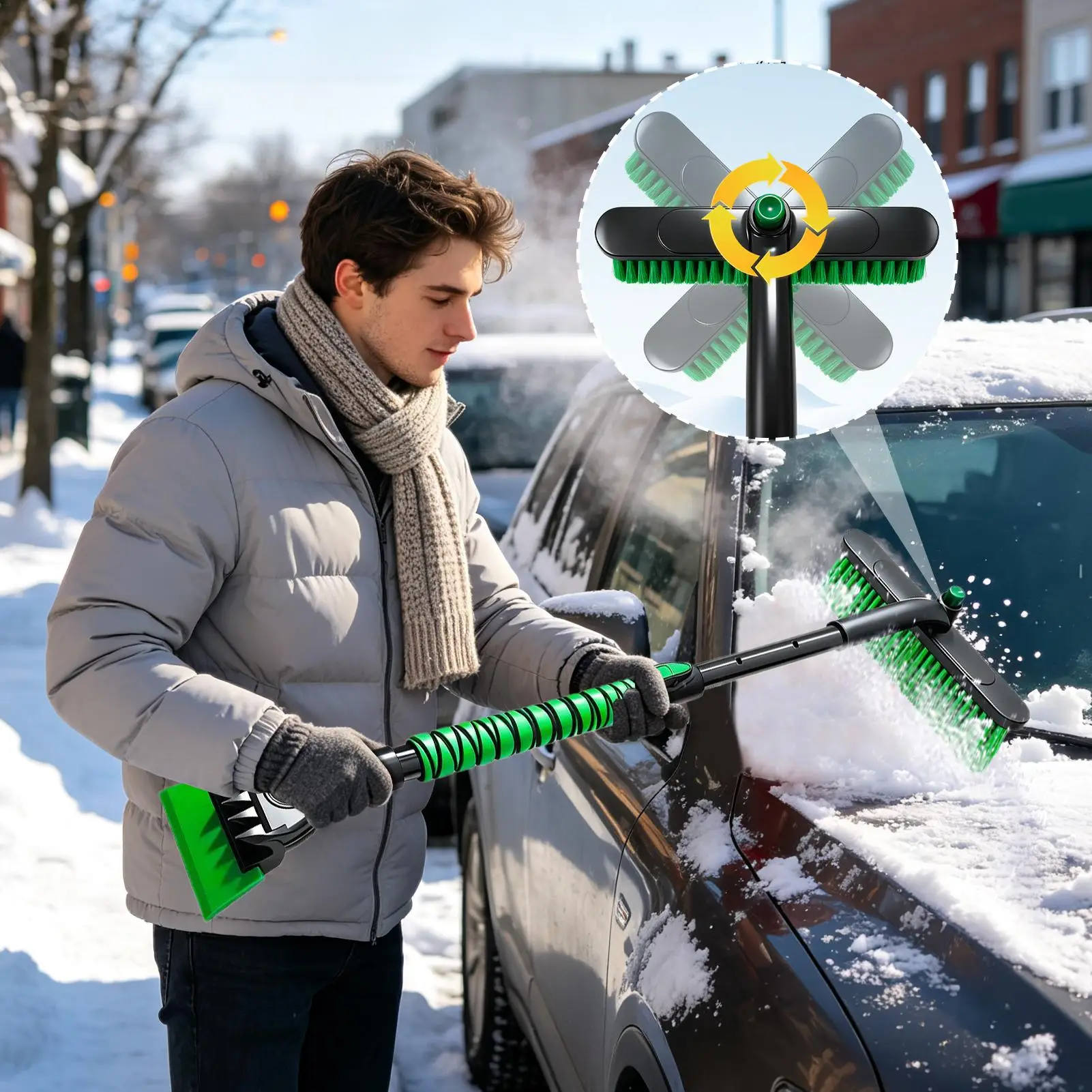 Car Snow Brush and Ice Scraper 27.7Inch Extendable No Scratch Ice Remover Auto Snow Remover for Truck SUV RV Windshield Roof