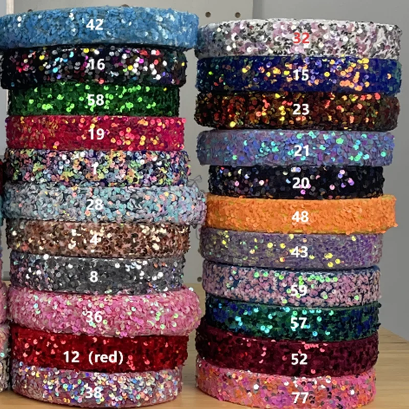 81 Colors 38mm Colorful Sequin Velvet Ribbon 25 Yards/Roll 81 Colors for DIY Bows Hair Accessories Sewing Craft Gift Wrapping