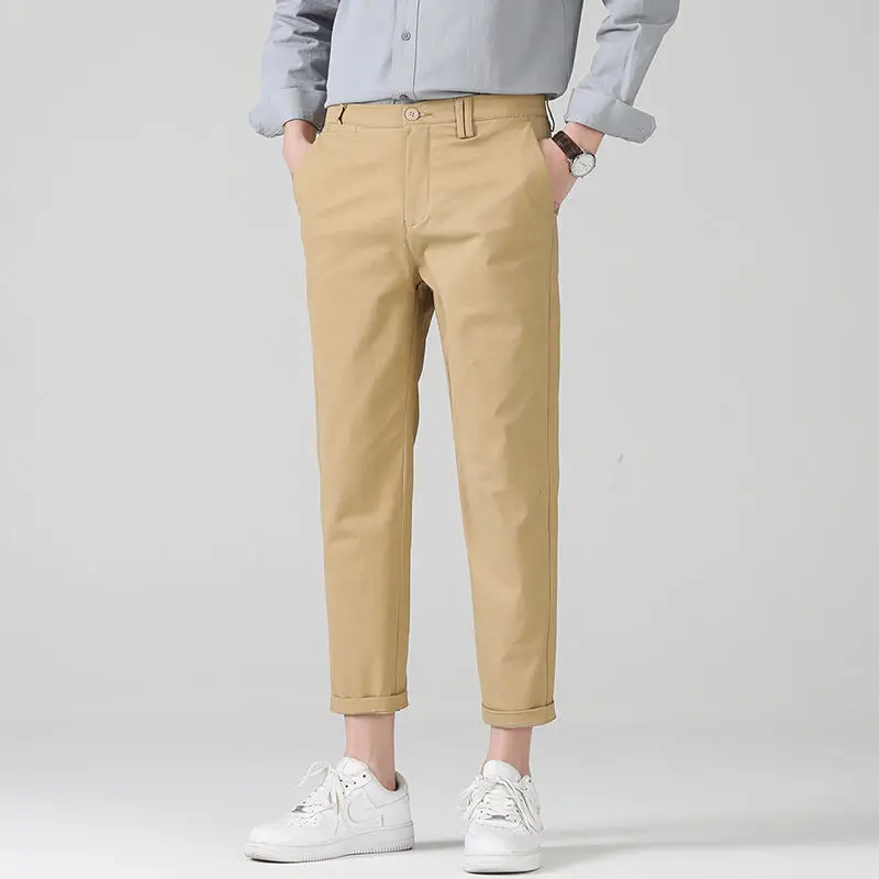 

Autumn Men Fashion Solid Casual Cargo Pants Men Straight Slight Elastic High Quality Formal Loose Long Trousers Men T323