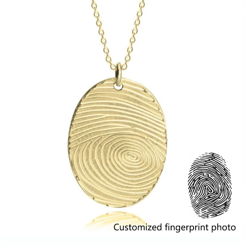 

Fingerprint Necklace Stainless Steel Gold Personalized Fingerprint Picture Customization Couple's Necklace Gift For A Loved One