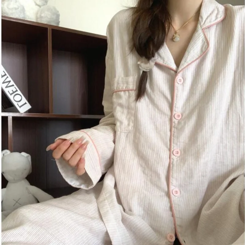 النسخة الكورية من ملابس منزلية من غزل القطن السحابي الراقية من Ins، مجموعة بيجامة عصرية ومثيرة بأكمام طويلة #3