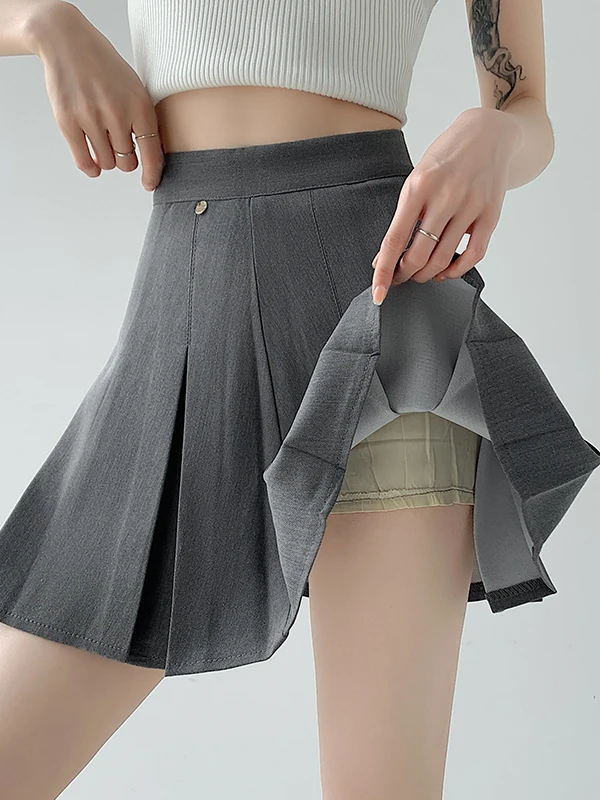 

Юбка А-силуэта в стиле Commuter, плиссированная, с эффектом двухслойности, свободного кроя, с высокой талией, из полиэстера, средней эластичности, повседневная, в корейском стиле