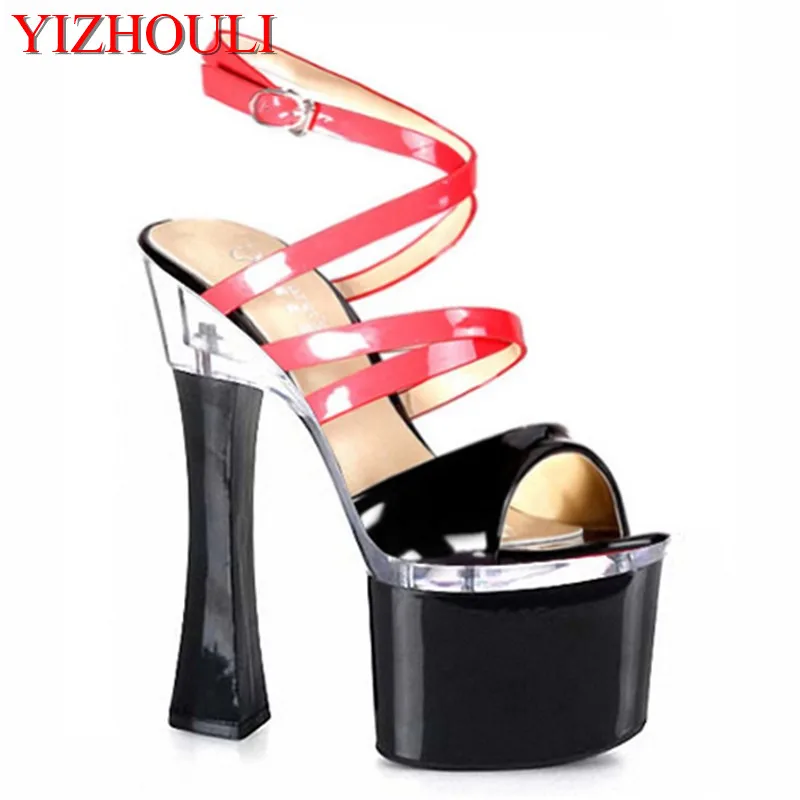 

Hot sale, square heel, 17-18 cm sexy high heel sandals, women 7 inches high heel dance shoes