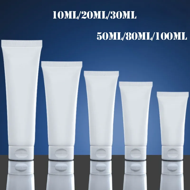 10pcs 10ml/20ml/30ml/50ml/80ml/100ml White Plastic PE Empty Soft Tube Cosmetic Cream Lotion Shampoo Bottle Travel Gel Containers