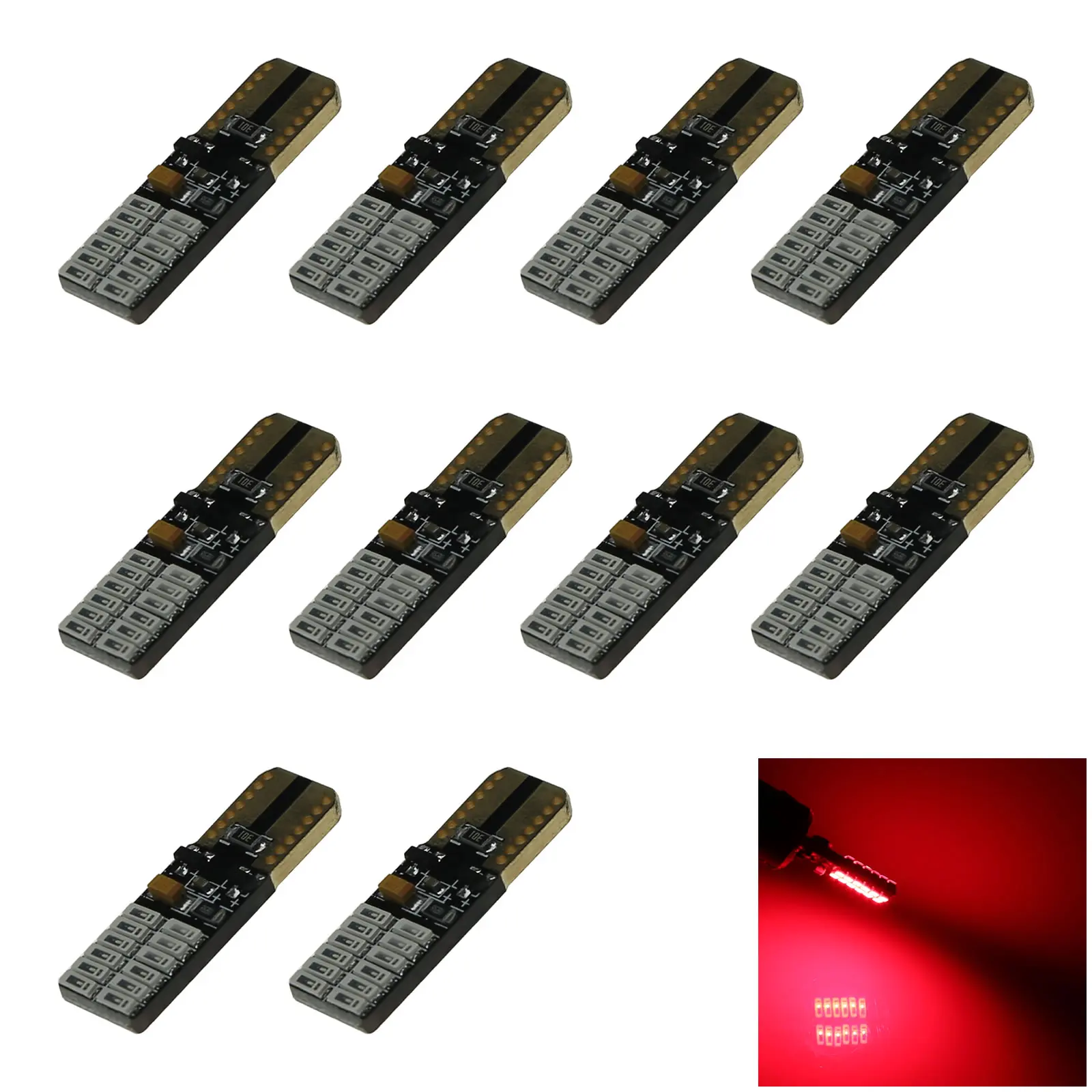 10x Red Car T10 W5W Tail Bulb Clearance Lamp Canbus Error Free 24 Emitters 3014 SMD LED 159 161 168 2521 Z20107