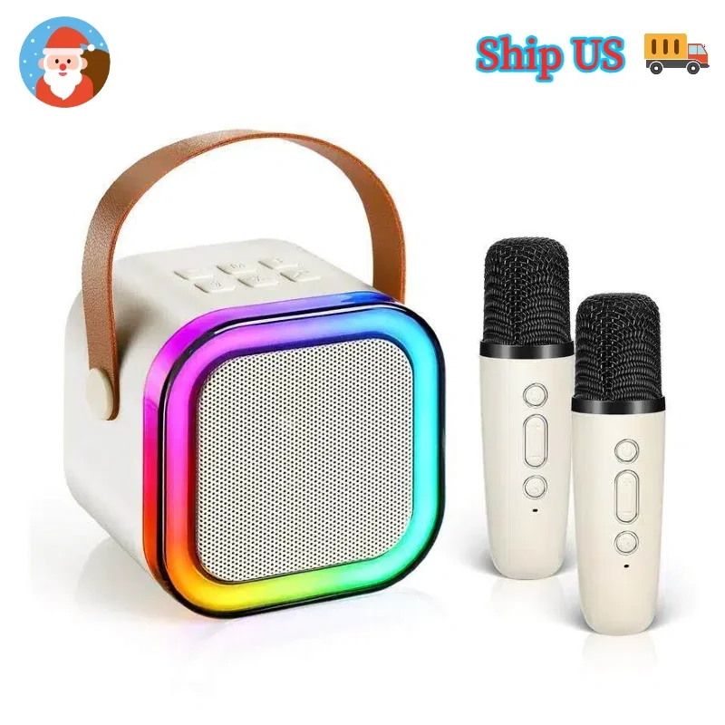 2 Wireless Mics Karaoke Machine | RGB Light + Bluetooth 5.3 Hi-Fi Speaker | Portable Home KTV for Kid Birthday Gift