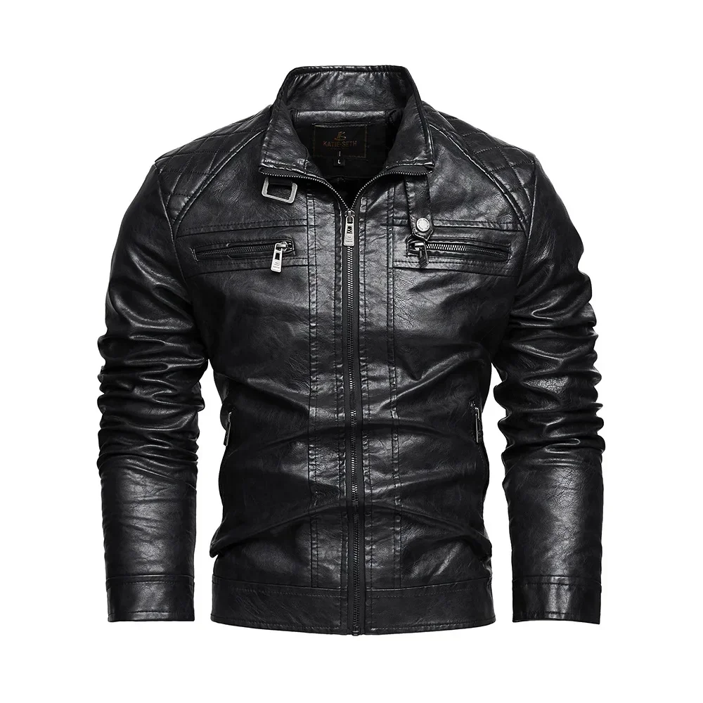 

Men's European and American style personalized trendy pocket PU leather jacket, trendy men's leather jacket mayoreo sissy