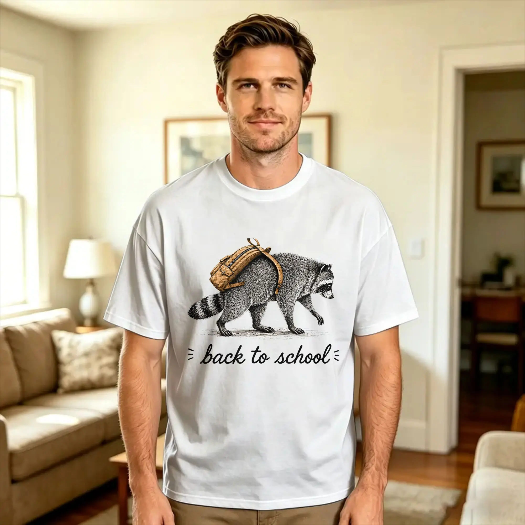 Men Bruh We Back Timothy Raccoon Back to School Retro Student T Shirts  Pure Cotton Top Tees Summer Vintage Short Sleeve T Shirt