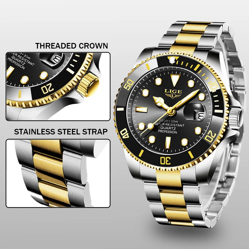 

LIGE Luxury Man Watch Business Waterproof Male Clock Fashion Luminous Calendar Stainless Steel Quartz Men Watches Reloj Hombre