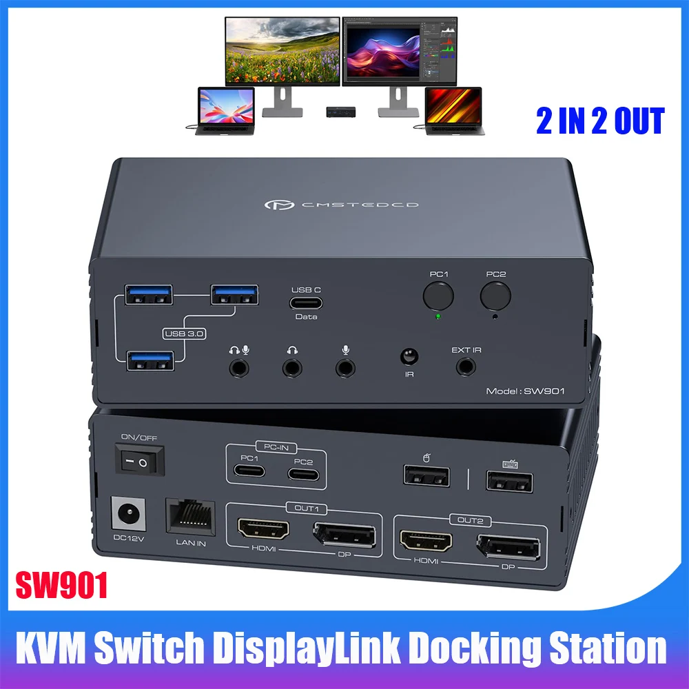 

16-in-2 KVM Switch 2 Monitors 2 Computers Docking Station,4K@60Hz Thunderbolt DisplayLink KVM Switcher for M1/M2/M3/M4,