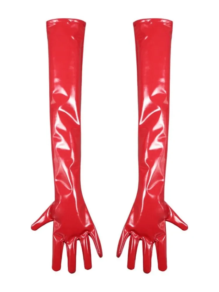 S-XXL Wet Look PVC Shiny Long Gloves Faux Latex Elastic PU Leather Fingers Guantes Tights Cosplay Mitten Luvas Eldiven Handschuh