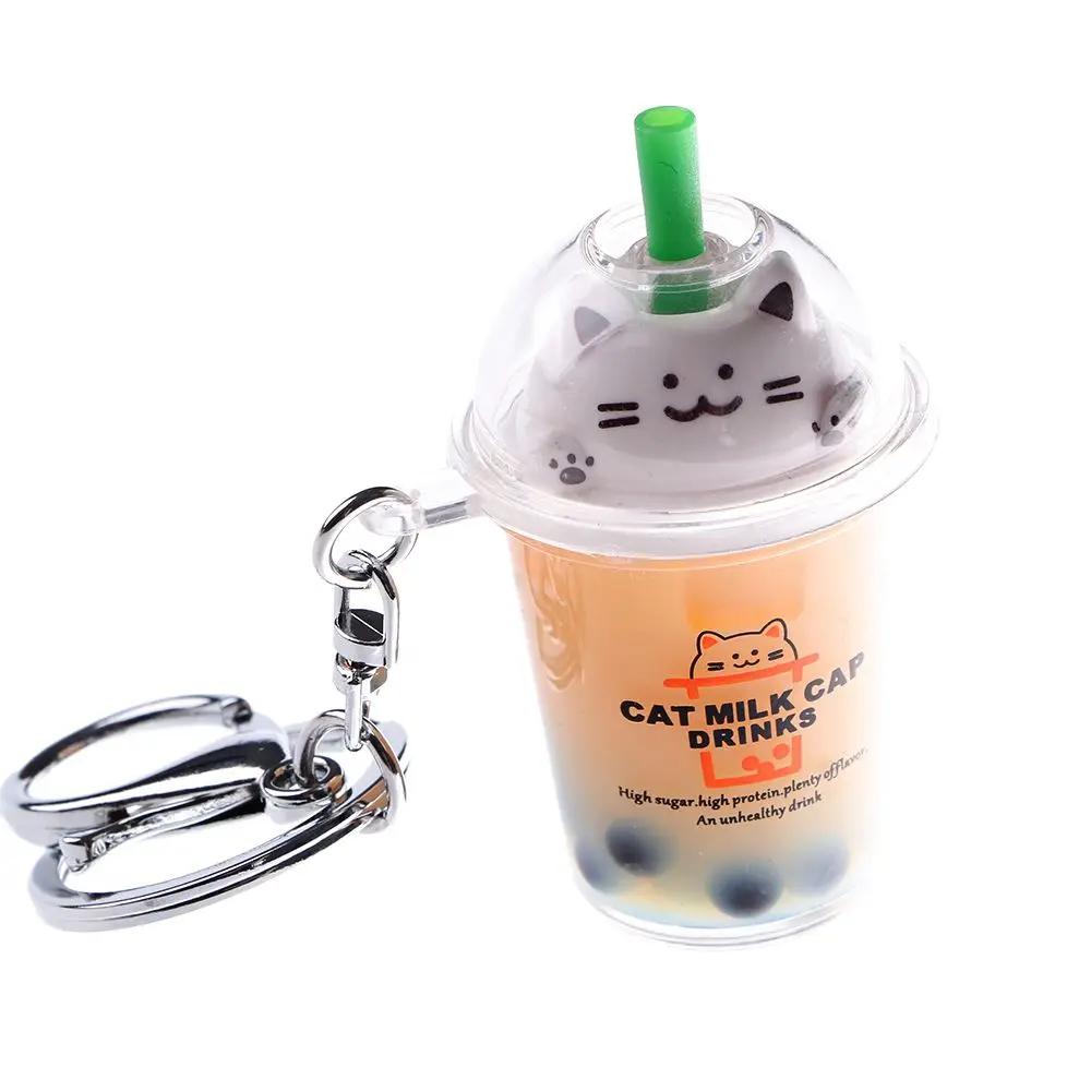 Cartoon Sequin Bag Milk Tea Floating Fruit Cute Cat Liquid Bubble Jewelry Key Ring Key Chain Fashion Accessories