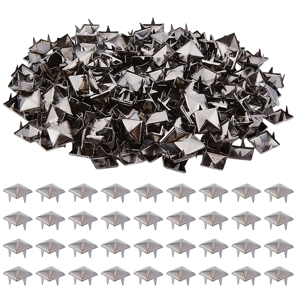 

200Pcs Iron Studs Rivets for DIY Leather Craft Square Gunmetal 10x10x7mm