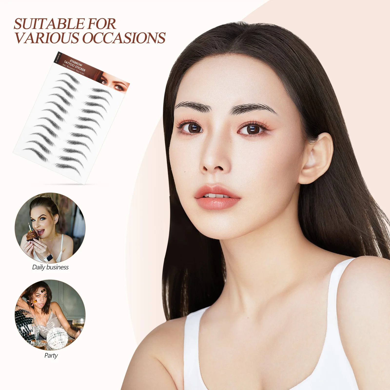 防水眉毛ステッカー リアルな髪のようなデザイン 簡単に貼れる取り外し可能な一時的なメイクアップ グルーミング シェーピング 転写ステッカー