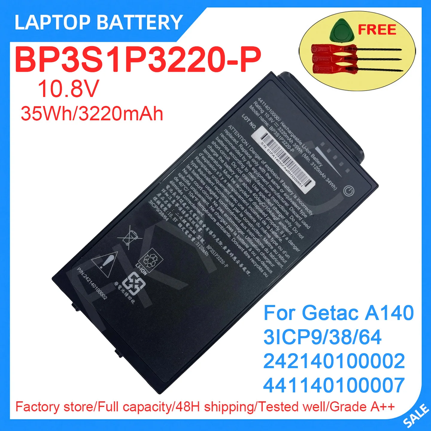 New Laptop Battery BP3S1P3220-P 10.8V 35Wh 3220mAh High Quality For Getac A140 3ICP9/38/64 242140100002 441140100007