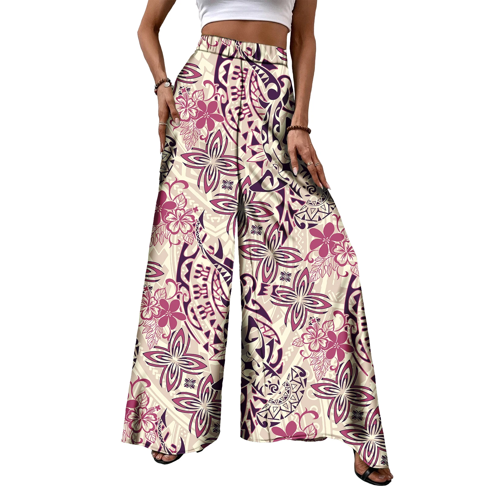 

Women's Trousers Samoan Polynesian Tribal Printed High Waist Wide Leg Pants Loose Plus Size Women's Pants & Trousers