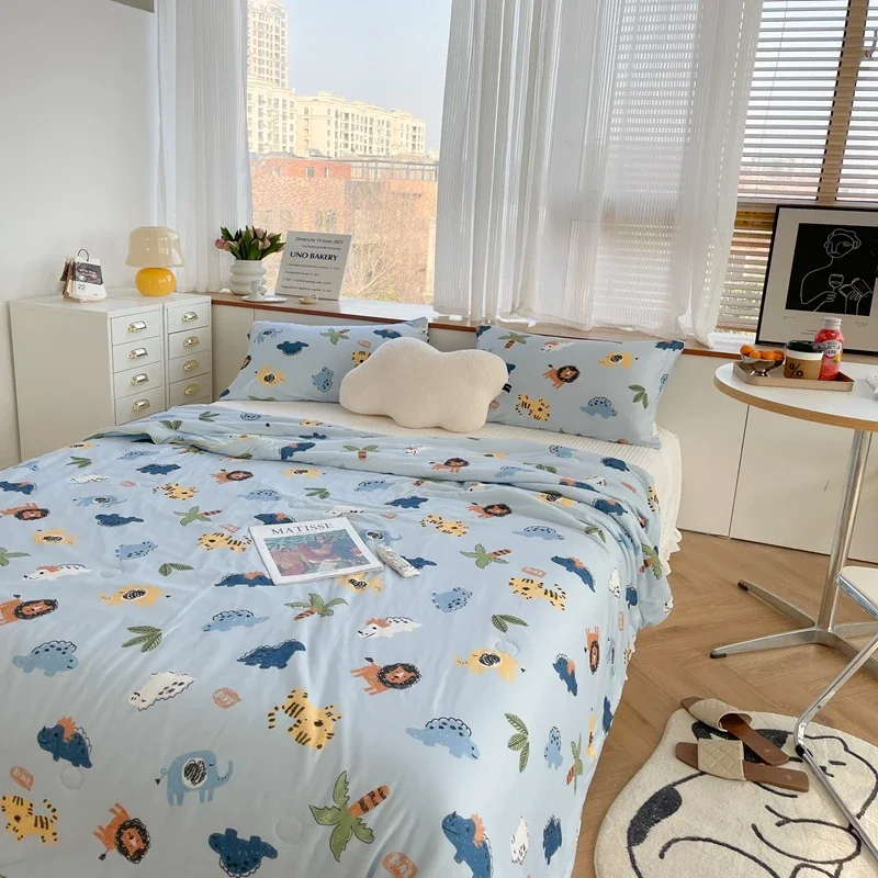 Forest Animal Summer Quilt Cartoon Lions Tigers Dinosaur Thin Quilts Bedding Reversible Comforter Lightweight Bedspread for Boys